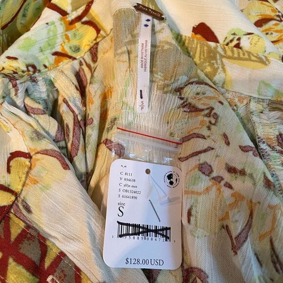 Free People Good Vibrations Yellow Sunflower Button Down Blouse Size S NWT - Picture 8 of 10